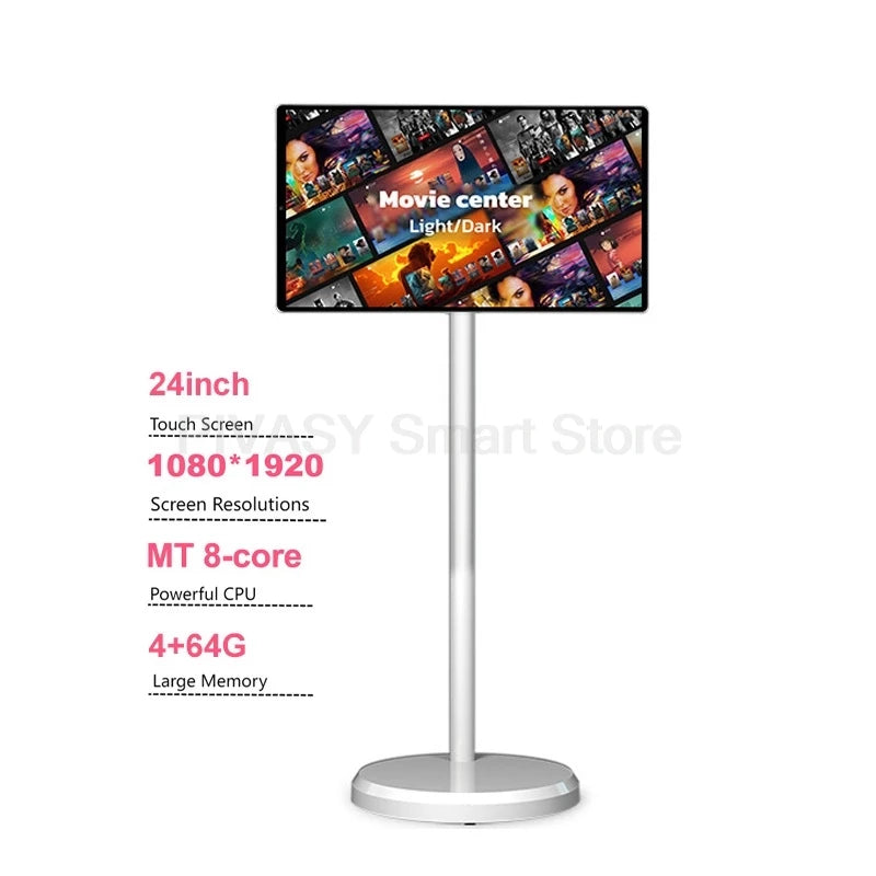 Touch Screen 21.5 24 Inch Smart TV with Floor Stand Monitor Mobile Stand Battery for Fitness Home Office Wireless Casting Audio