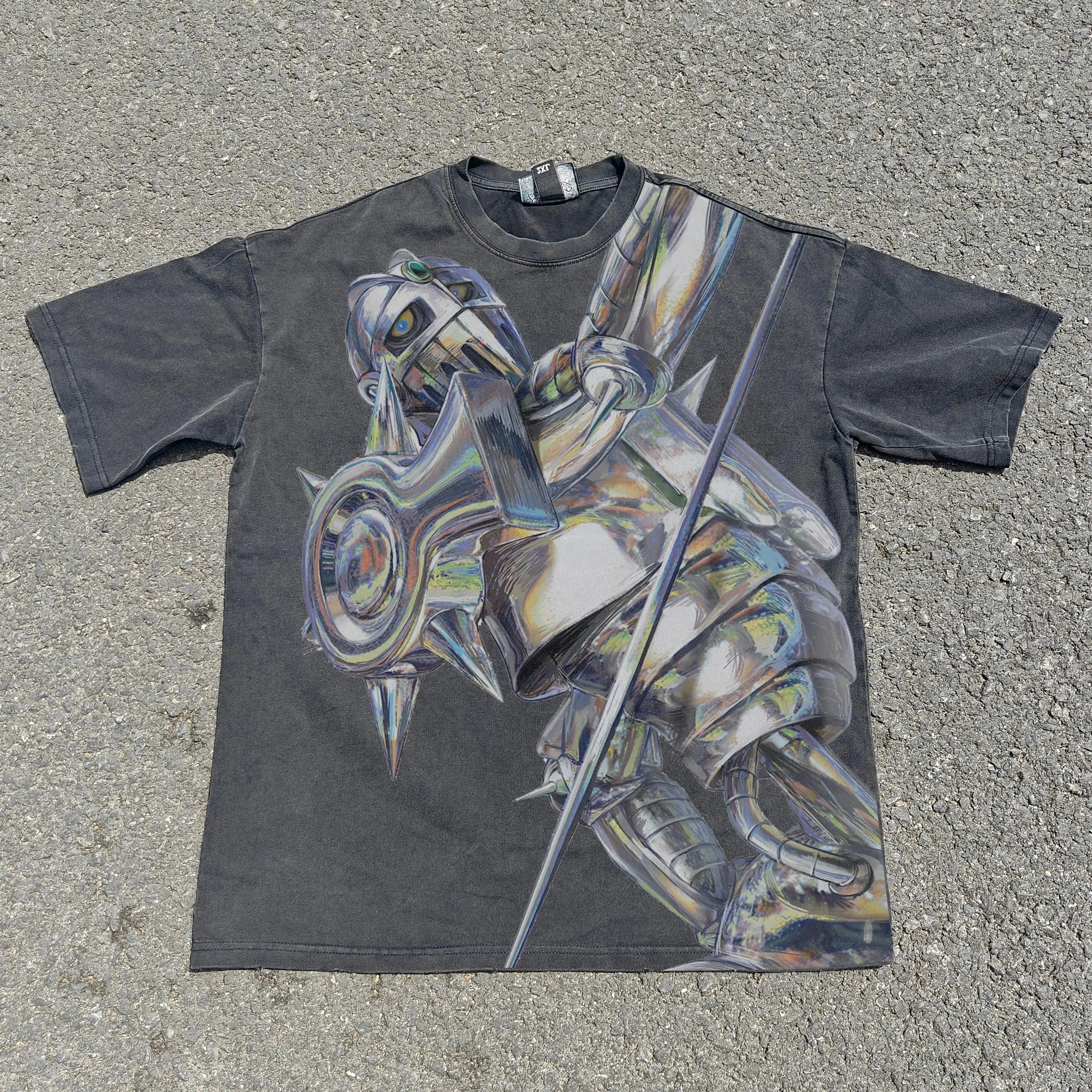 Silver Chariot  T Shirt  Sweatshirt Anime Washed Black Tee Street Wear Cool  Halloween Costume