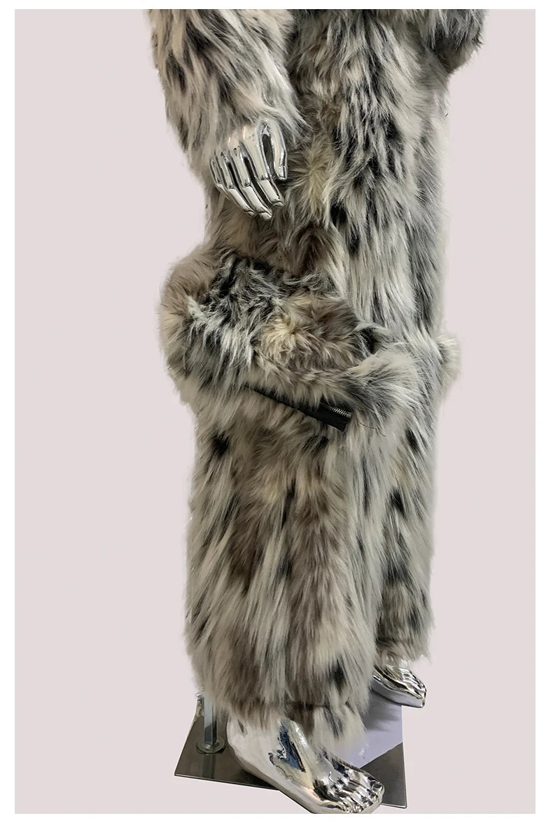Mauroicardi Winter Long Colorful Multicolored Thick Warm Hairy Fluffy Faux Fur Wide Leg Pants Men Runway Fashion Streetwear 2025
