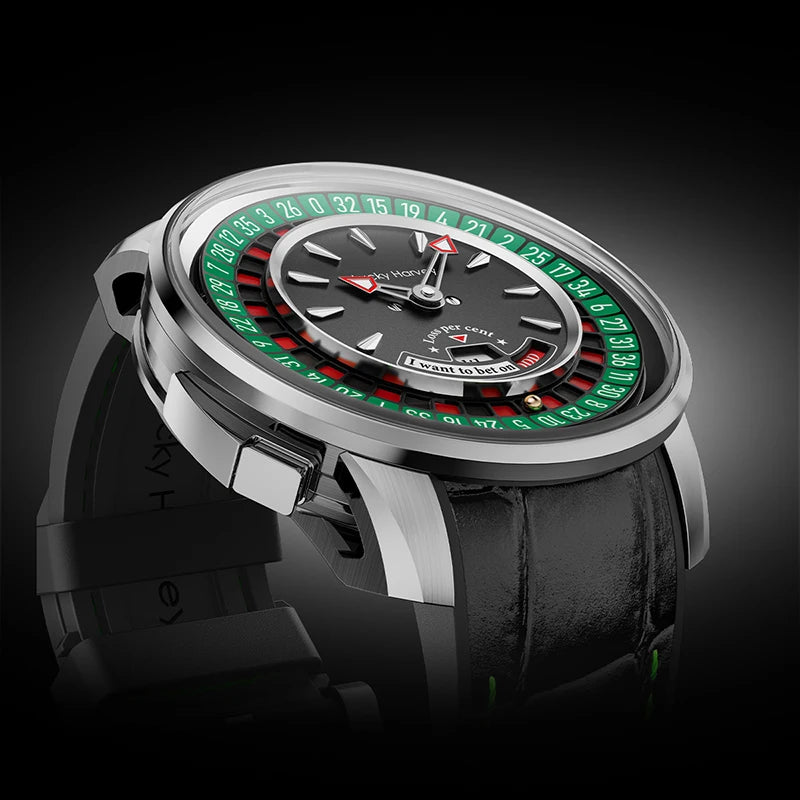 Lucky Harvey Player Series Mechanical Watches for Men European Roulette Game Dial Automatic Movement Funny Design Party Watch