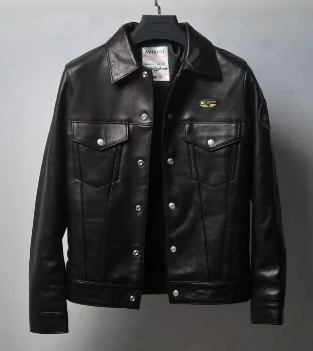 Limited Edition Genuine Leather Motorcycle Jacket Men's Slim Fit Sheepskin Coat Youthful Trend Short Style Long Sleeve