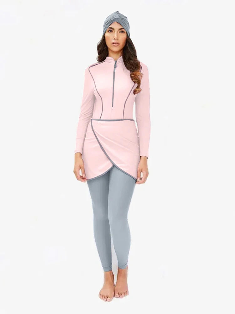 New Burkini Femmes Muslim Swimwear Women Modest Hijab Long Sleeves Sport Swimsuit Islamic Bathing Suit, Quick Drying, UPF50+
