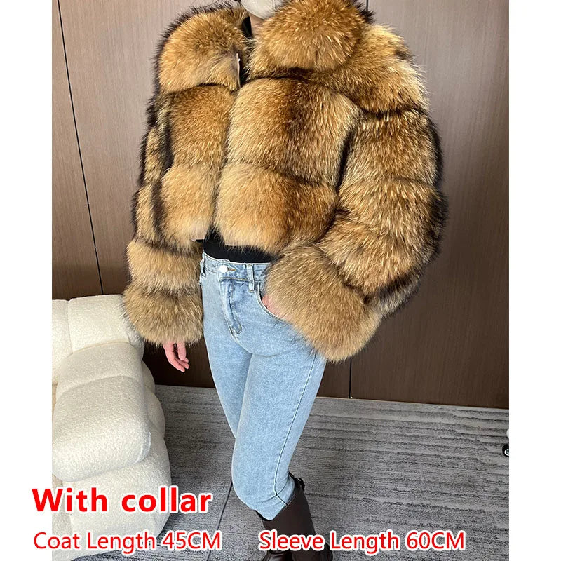 2025 maomaokong Super Hot Winter Women Luxury Thick Real Raccoon Fur Coat Natural Fox Fur Jacket Plus Size Jackets Female Vest