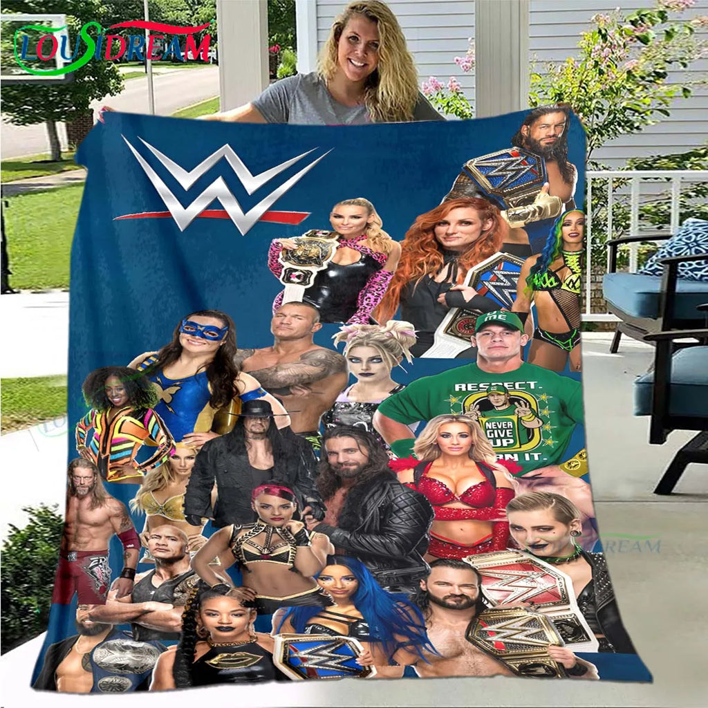 Fashion Wrestling Sport W-Wwe Print Blanket Flannel Thin Blanket Portable Home Travel Office Lunch Break Blanket Bath Towel Gift