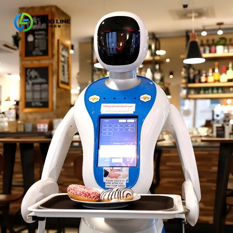 Customized Amy Humanoid AI Robot Waiter for Restaurant / Coffee Shop Automatic Walk and Talk Meal Delivery Robot