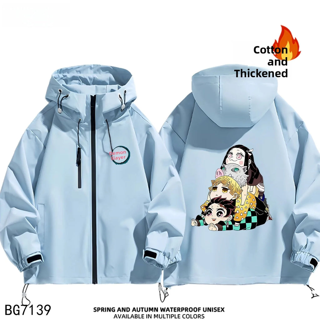 Ruike Men's Thiened Cotton Hooded Jaet Casual Outdoor Waterproof Spring Autumn Winter Anime Ghost Slayer Coat Jaet