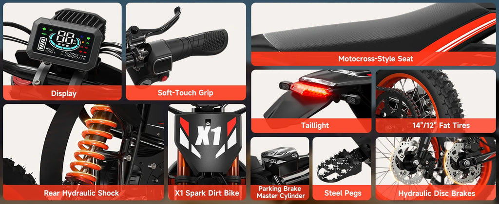QRONGE X1 Spark Electric Dirt Bike for Teens Adults 4500W Peak Electric Motorcycle 60V 28.8Ah E-Dirt Bike 60 Mile Range E-Bike
