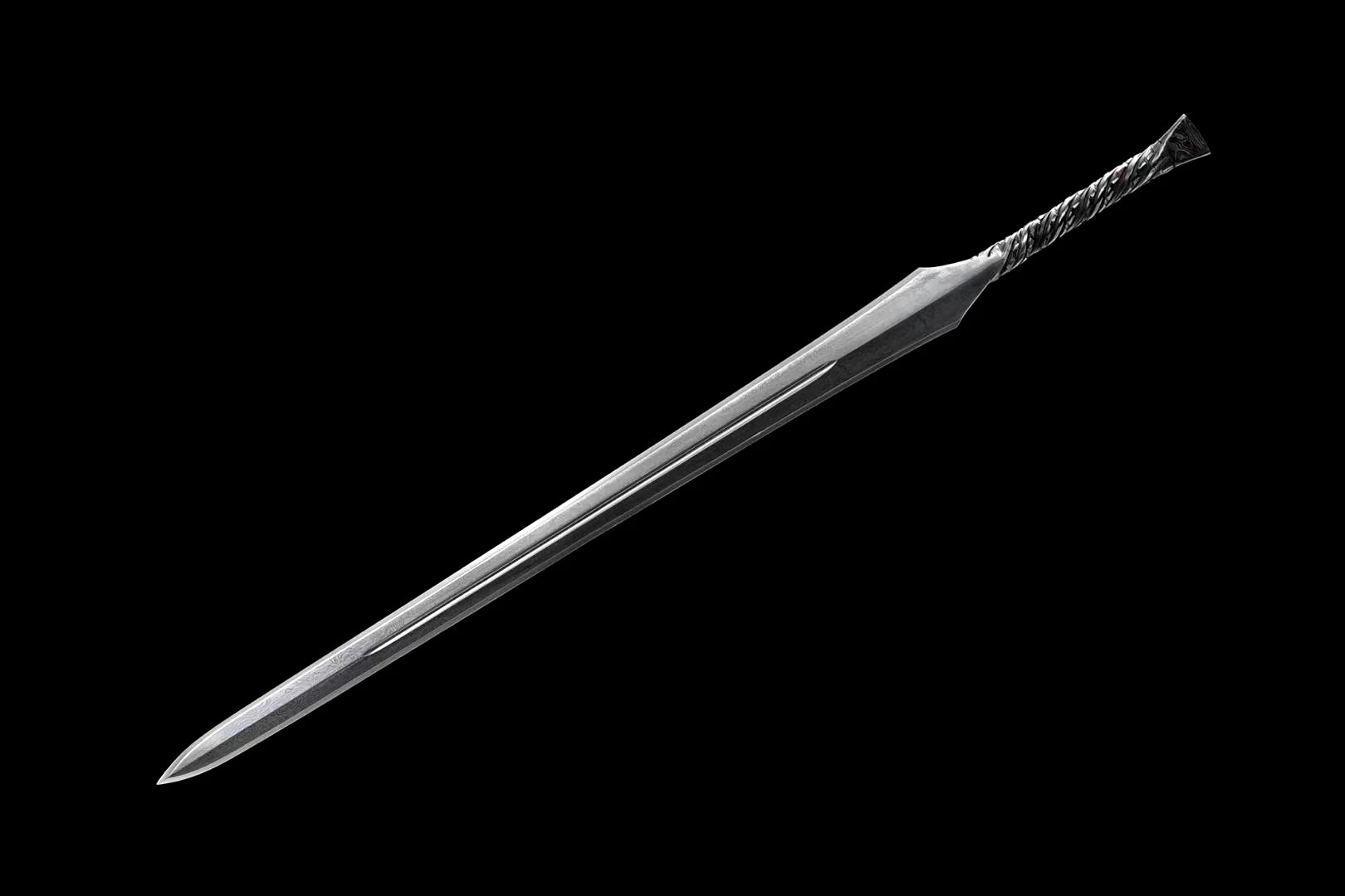 medieval Viking era samurai sword and a folded Damascus steel one-piece sword are ready for battle, handcrafted sharp weapons