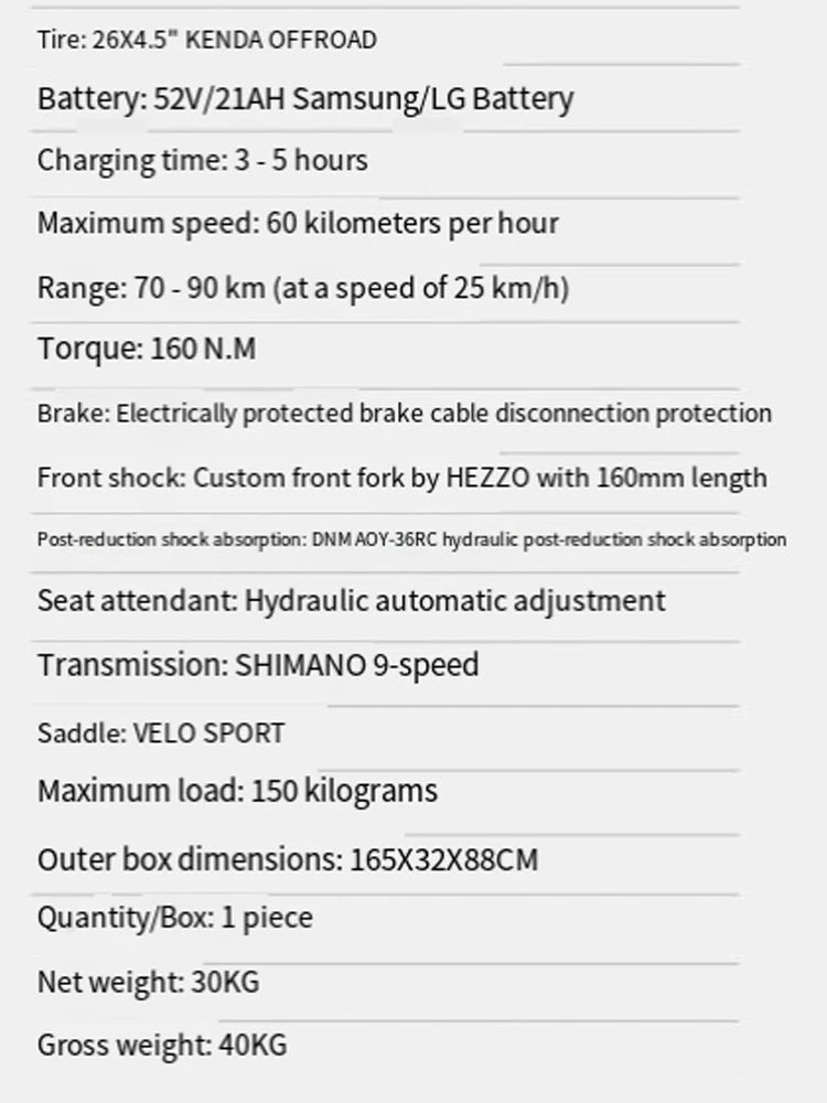 52V 1000W Carbon Fiber E-Bike Mid-Drive Electric Bicycle with 21Ah Lithium Battery Wide-Tire 9-Speed Eco-Friendly Bike
