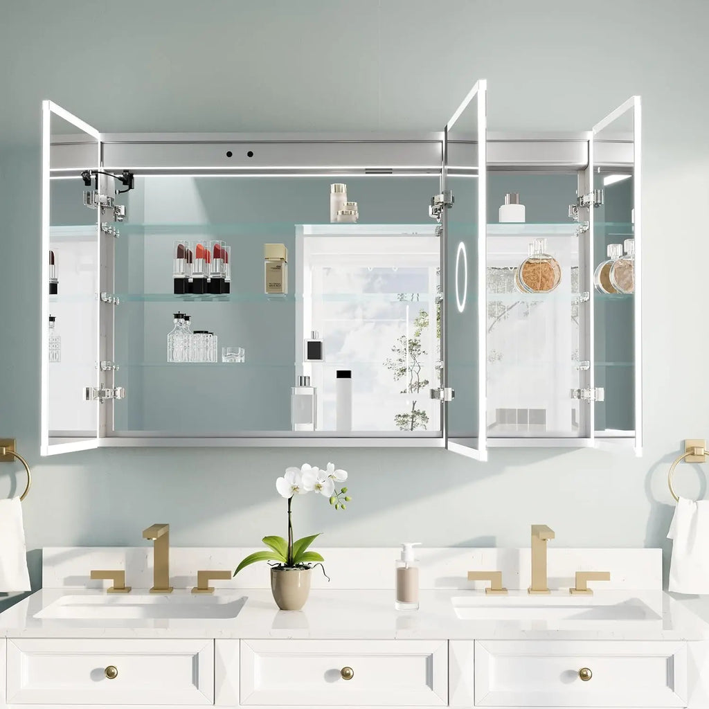 48" X 30" LED Medicine Cabinet with Mirror, 3X Magnifiying Mirror Cabinet, Defogging/Dimmable Bathroom Mirrored, Customized