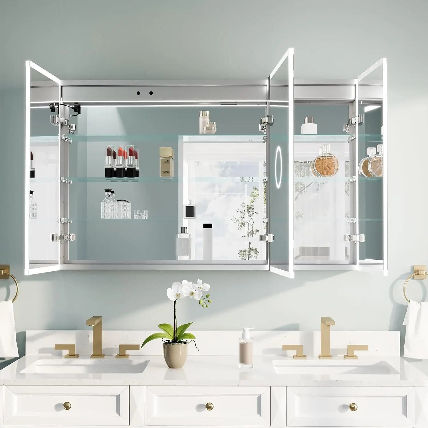 48" X 30" LED Medicine Cabinet with Mirror, 3X Magnifiying Mirror Cabinet, Defogging/Dimmable Bathroom Mirrored, Customized