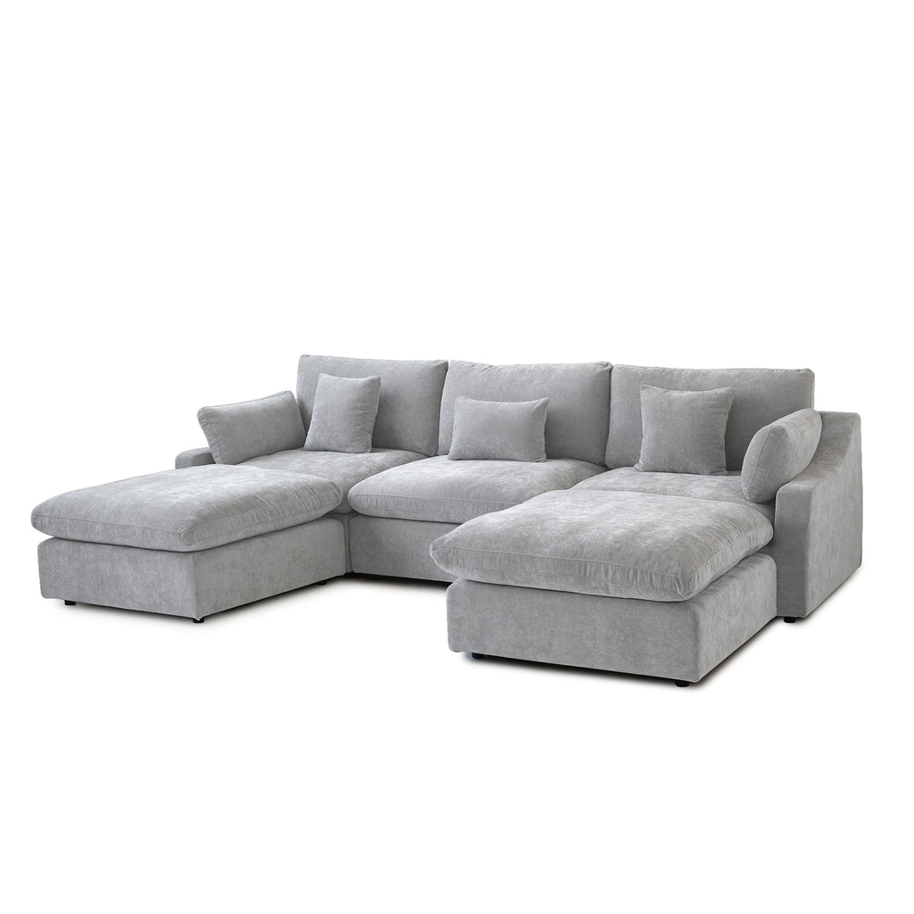 Comfy Cloud Couch 120''  Modern Sectional Sofa for Living Room Down Filled Couch with Ottoman U Shaped 5 Seater Convertible Sofa