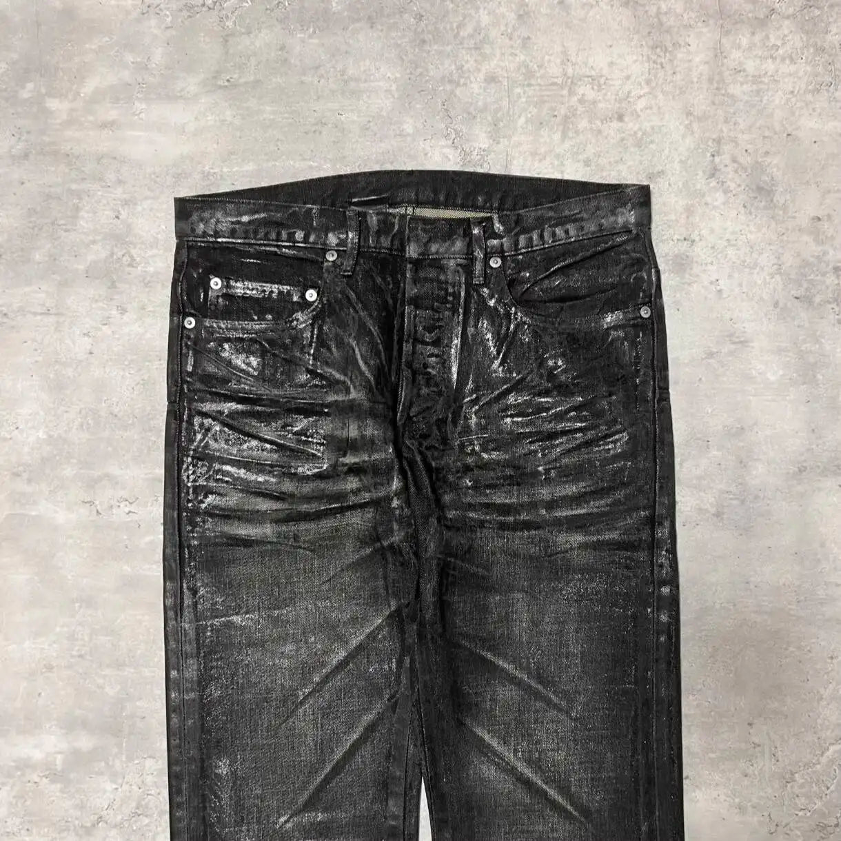 HKSH Autumn New Men Tide Dark Vintage Stylish Damage Waxed Denim Pants Handmade Hole High Street Jeans Straight Chic Ins HK17722