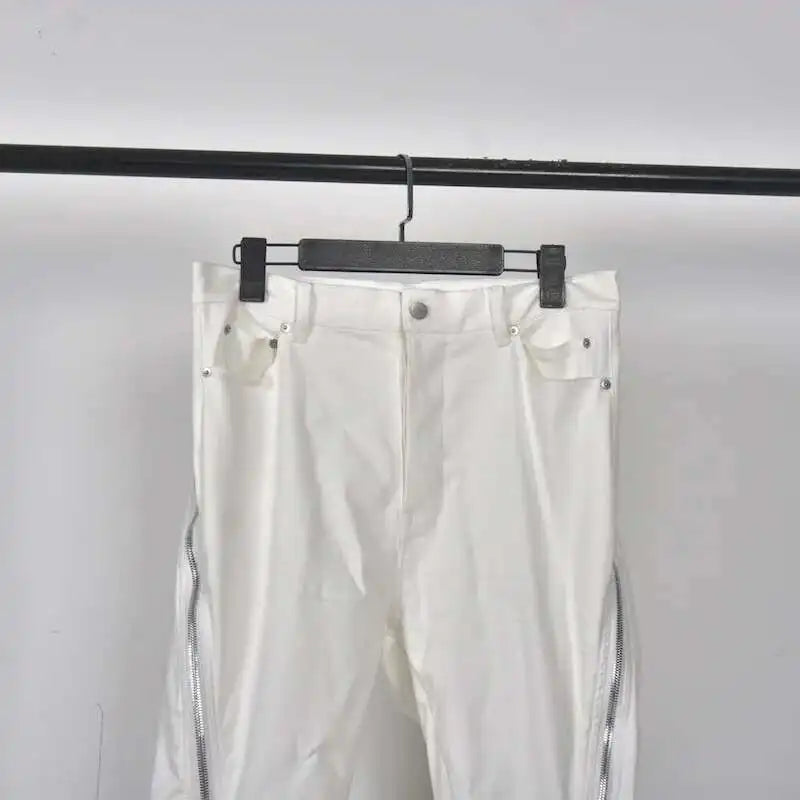HKSH Men New RO High Street Double Line Zipper Cotton Jeans Casual Long Denim Flare Pants Personalized Streetwear Fashion HK3908
