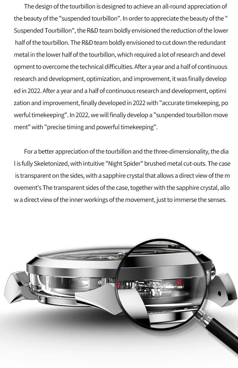 Ideal Knight Automatic Mechanical Watch for Men Hollow out Spider Design   Flywheel Movement Sapphire Mirror Men's Watches
