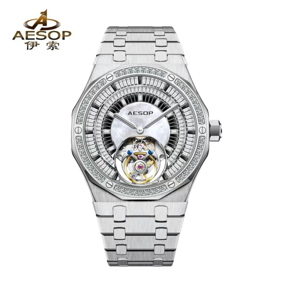 AESOP Automatic Tourbillon Mechanical Skeleton Watch For Man Watches Waterproof Wristwatches Sapphire Mirror Diamond luxury new
