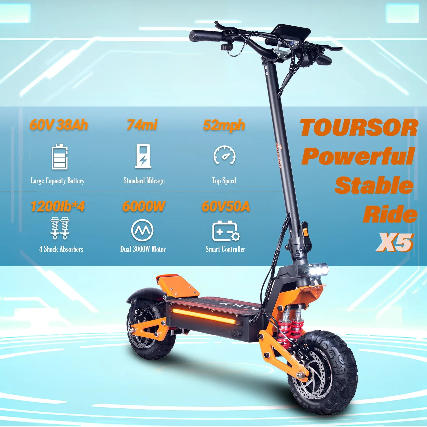 11-Inch Off-Road Tires Foldable Dual Suspension 6000W 60V Motor 38AH High Speed 85km/H IP55 Waterproof Electric Scooter for