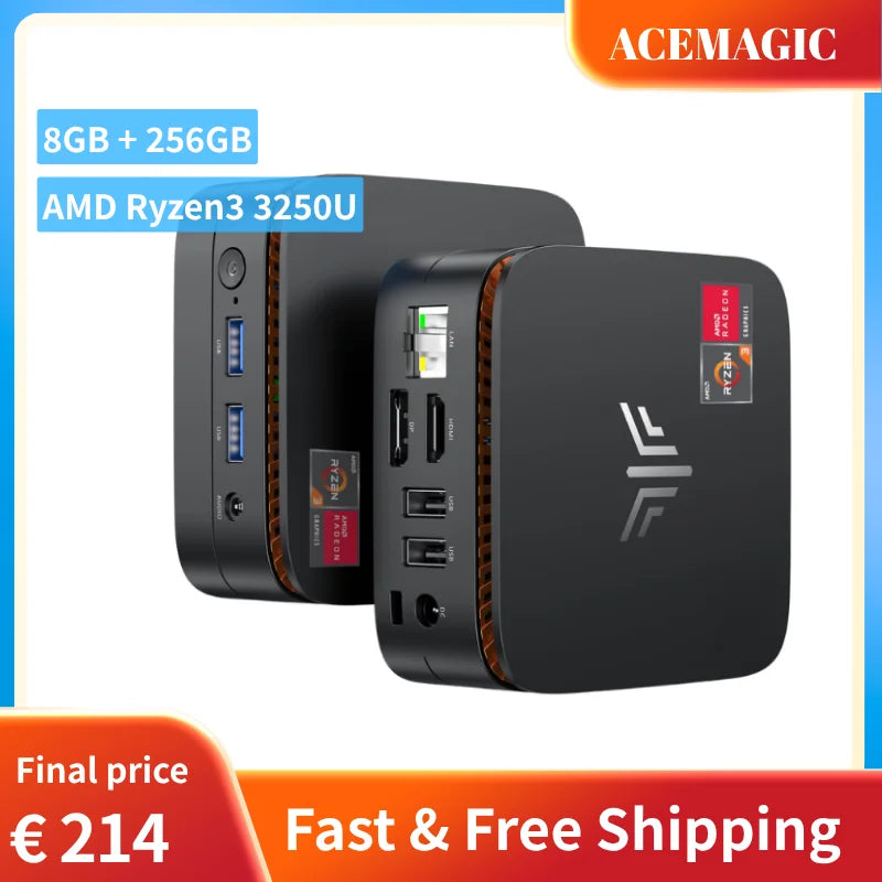 ACEMAGIC Mini PC AMD Ryzen 3 3250U 8GB RAM 256GB SSD Windows 11 Pro Dual 4K HDMI DP Small Desktop Computer Low Power Silent Home