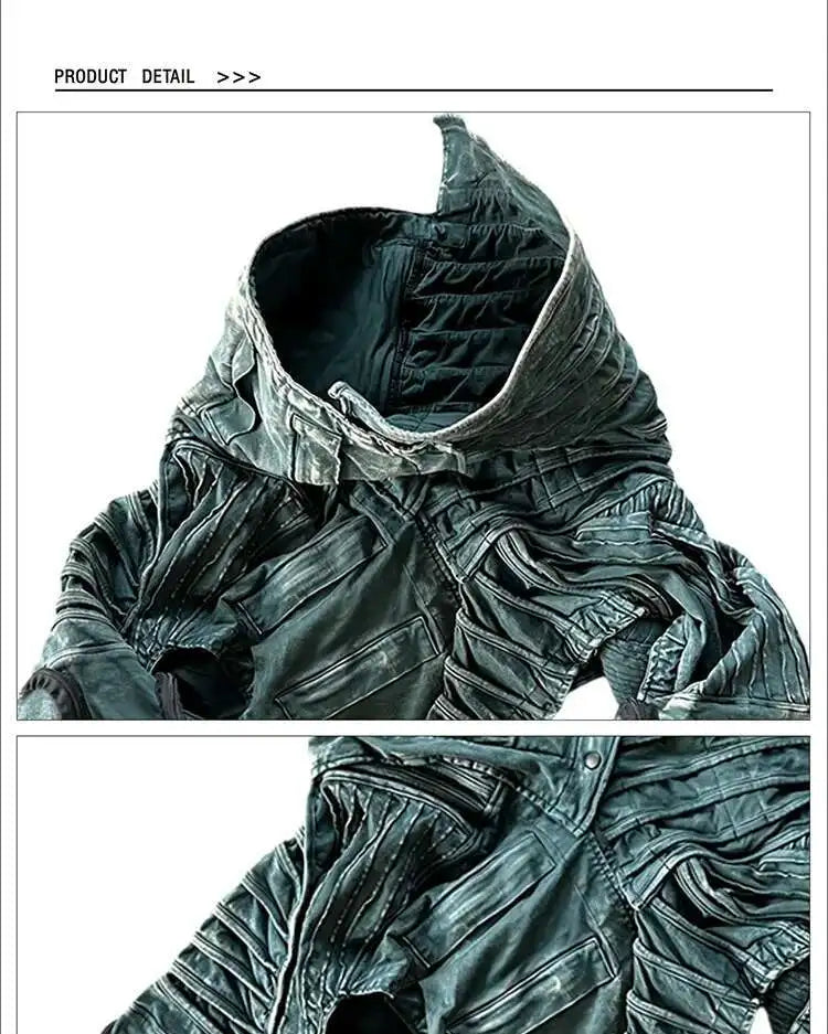 HKSH Spring New Men Tide Punk Sand Waste Land COS Asymmetric Deconstruction Pleated Coats Futuristic Washed Short Jackets HK4206