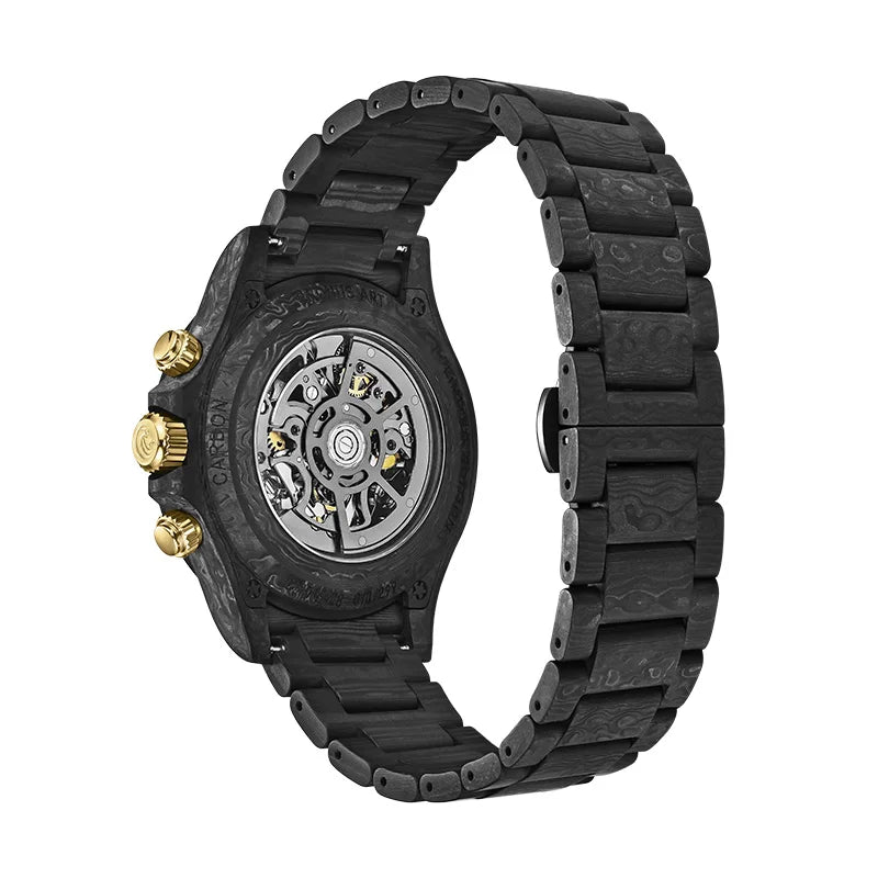 CRONUSART Men Chronograph Watch 42mm Automatic Mechanical Wristwatch Carbonfiber Case & Bracelet Luminous Sapphire Skeleton Dial