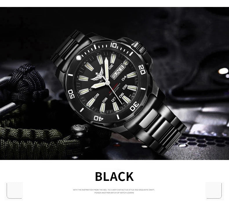 YELANG New Men Automatic Mechanical Watch T100 Self Luminous SWISS ETA Movement 25Jewels Deep Sea DiverSwim Waterproof 300m V5
