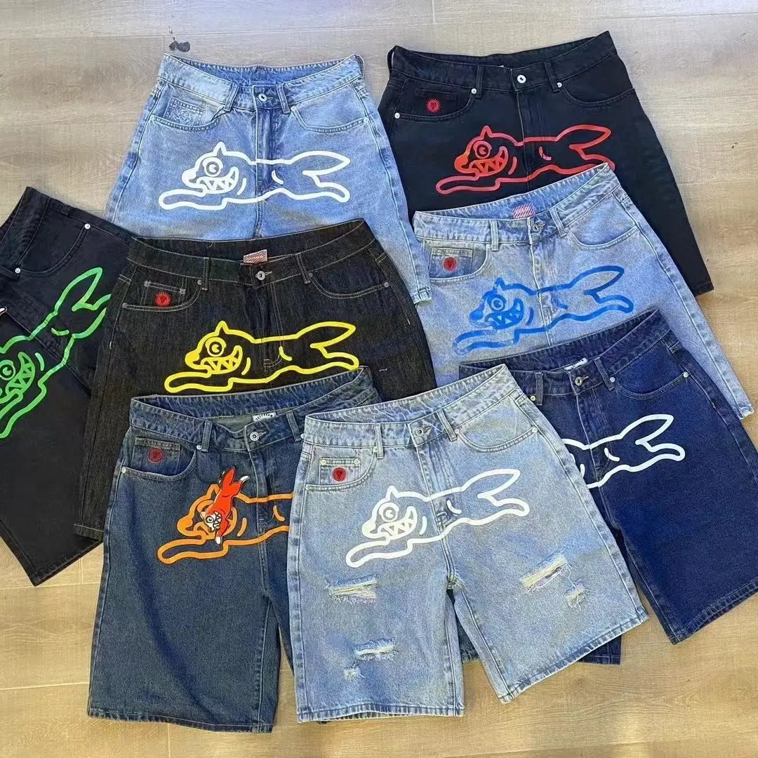 Top Quality Classic Printed Mens Casual Jeans Shorts Zipper Loose Fit Capri Men Denim Shorts Pants