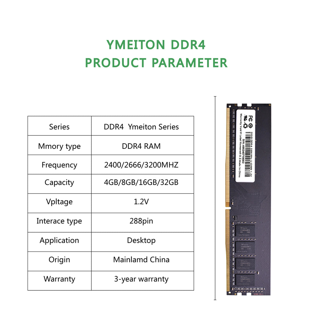 Ymeiton PC DDR4 Desktop memory cards memoriam 2400MHz 2666MHz 4GB 8GB 16GB 32GB U-DIMM RAM 288pin Desktop memory wholesale
