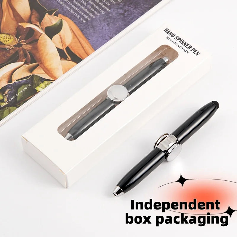 Multifunctional Decompression Finger Rotate Luminous Gyro Pens Toy Fidgets Spinner LED Light Ballpoint Pen Metal Gyro Pen Gift