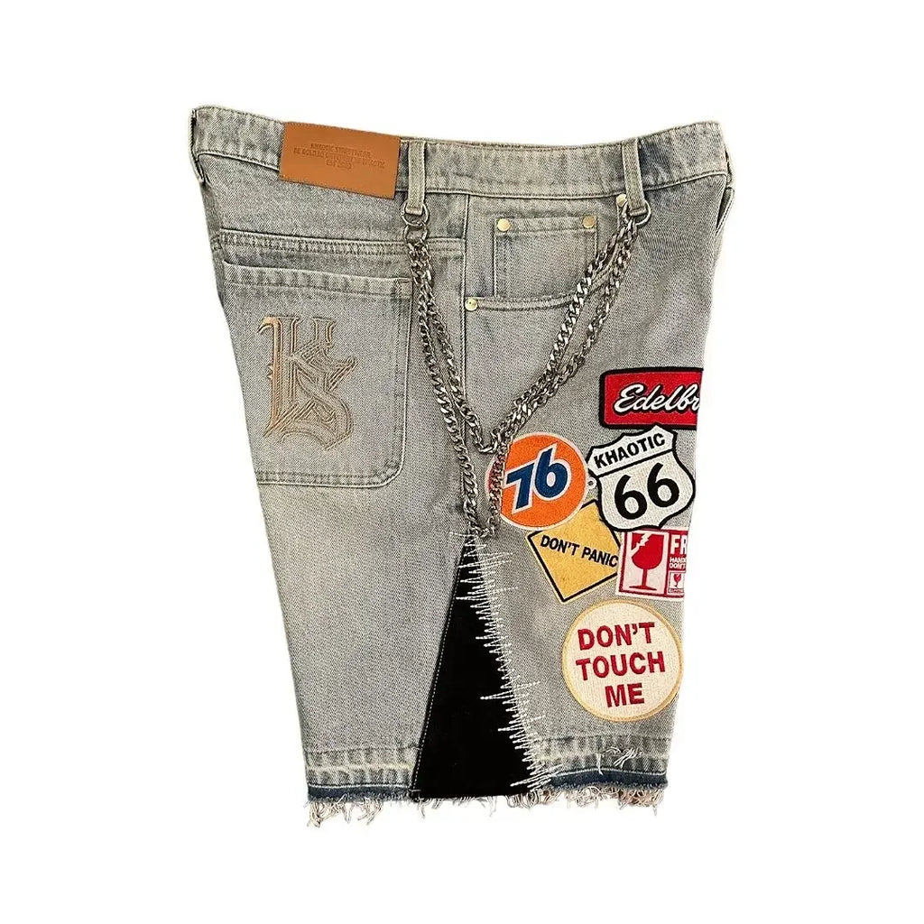 Hip Hop Retro Camo Patchwork Denim Shorts Streetwear Y2K Jeans Men Women Cartoon Graphics Loose Denim Fitness Casual Shorts
