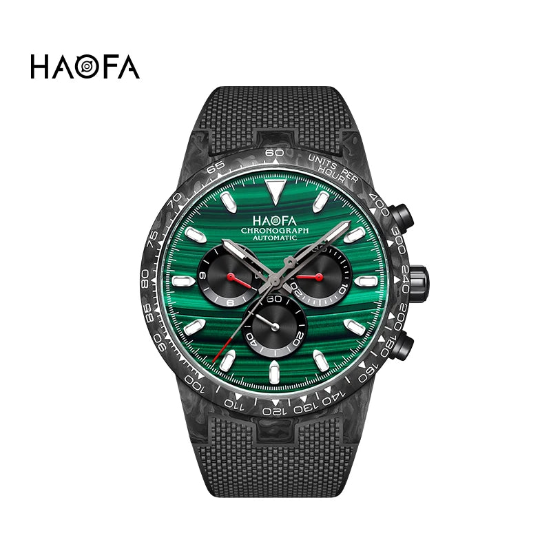 Haofa Carbon Fiber Chronograph Watch Automatic Mechanical Watches for Men Sapphire Waterproof Watch Cool Multi-function 2366