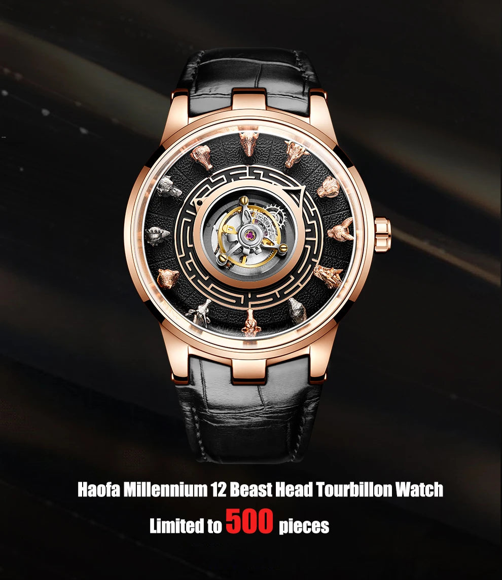 Haofa Center Tourbillon Watch 3D Chinese zodiac Animal Sculpture Manual Tourbillon Sapphire Waterproof Limited Watches Men 2000