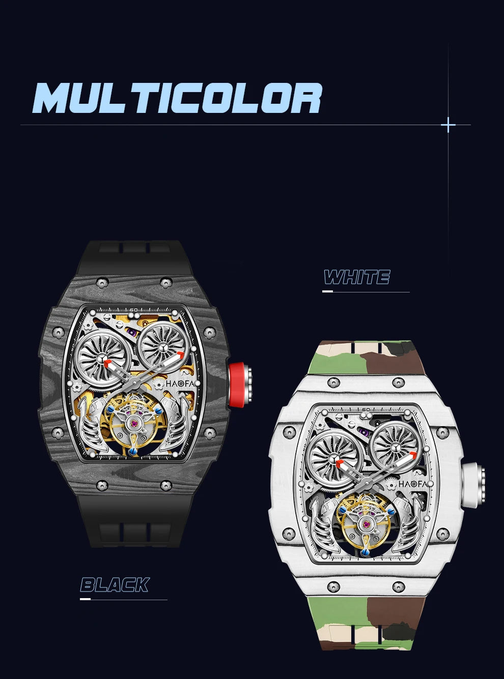 Haofa Carbon Fiber Tourbillon Mens Watch Double Spring Diver Automatic Mechanical Watches for Men Sapphire Luxury Business 1922