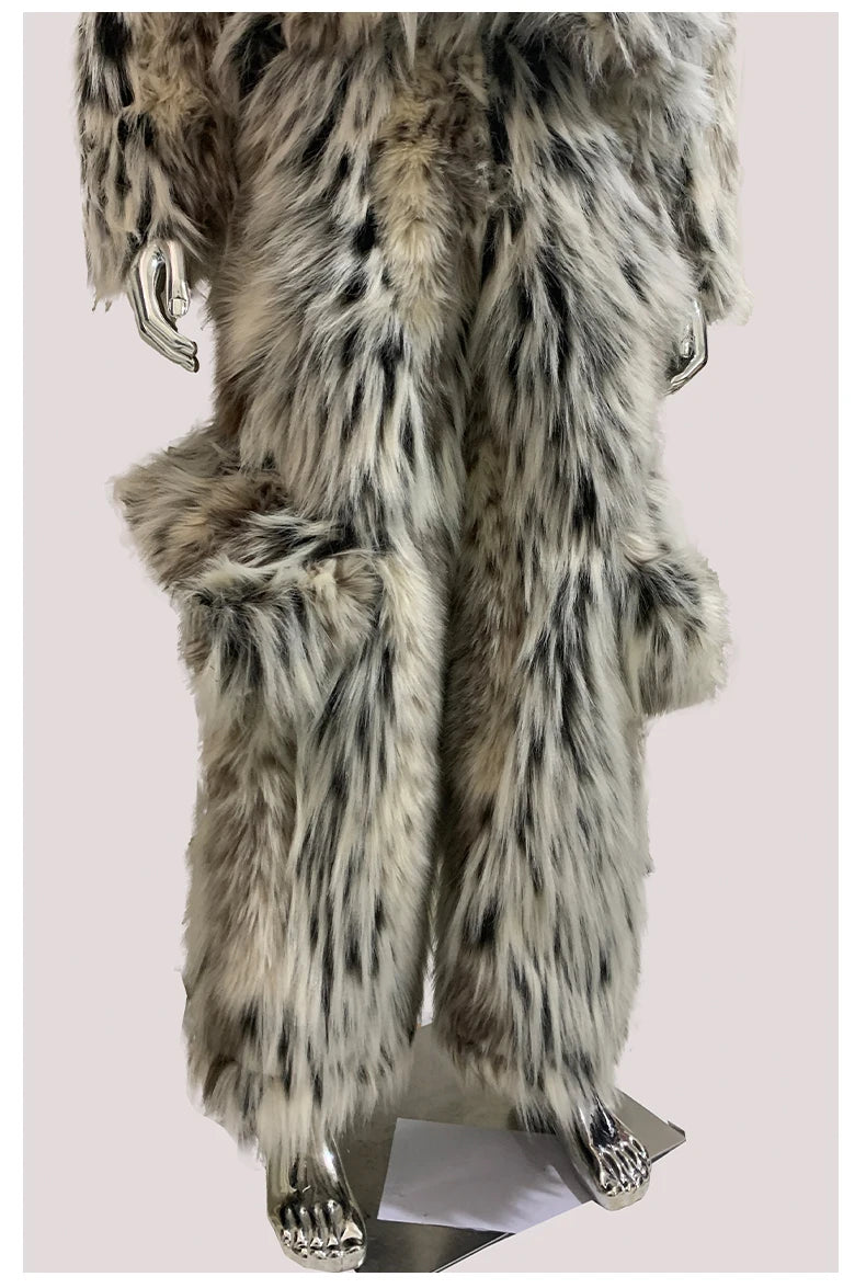 Mauroicardi Winter Long Colorful Multicolored Thick Warm Hairy Fluffy Faux Fur Wide Leg Pants Men Runway Fashion Streetwear 2025