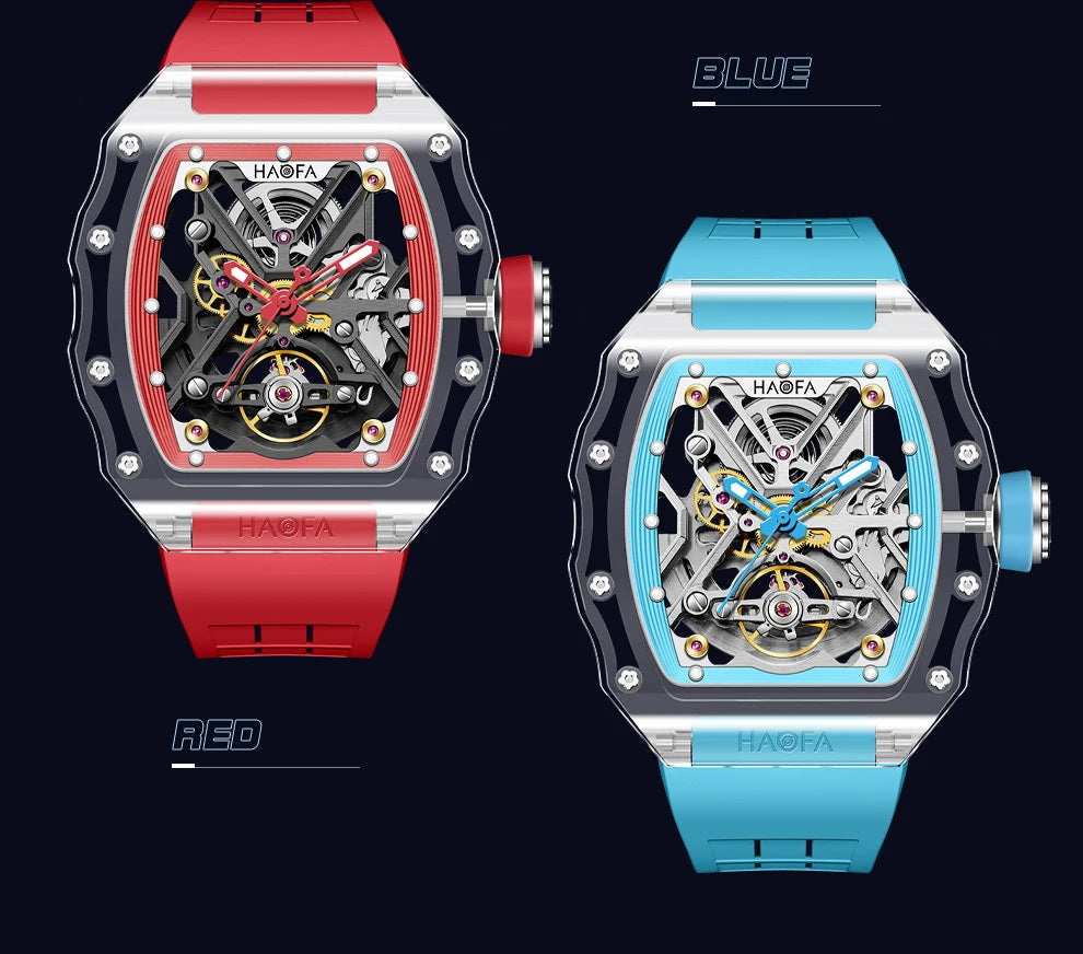 Haofa Transparent Crystal Glass Case Men's Watch Fully Automatic Mechanical Movement Luminous Fashion Watches For Man 2202