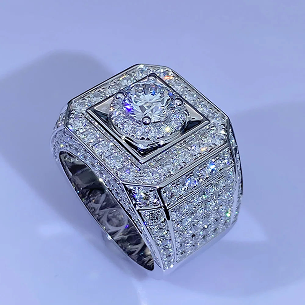 Custom Real Platinum PT950 Ring Men Engagement Anniversary Party Wedding Ring Round Moissanite Diamond Luxury 1 2 3 4 5 Carat