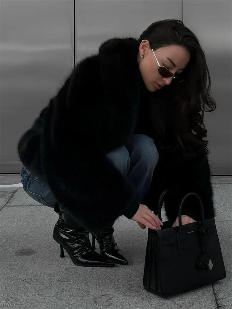 Tossy Winter Fashion Fur Feather Outwear For Women Lapel High Waist Warm Loose Long Sleeve Commute Coat Female Fur Feather 2025