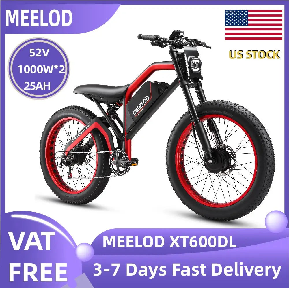 MEELOD XT600DL  Adult E-bike 26-inch Fat Tire E-Mountain bike 1000W*2 motor  52V25Ah battery commute Electric Bike