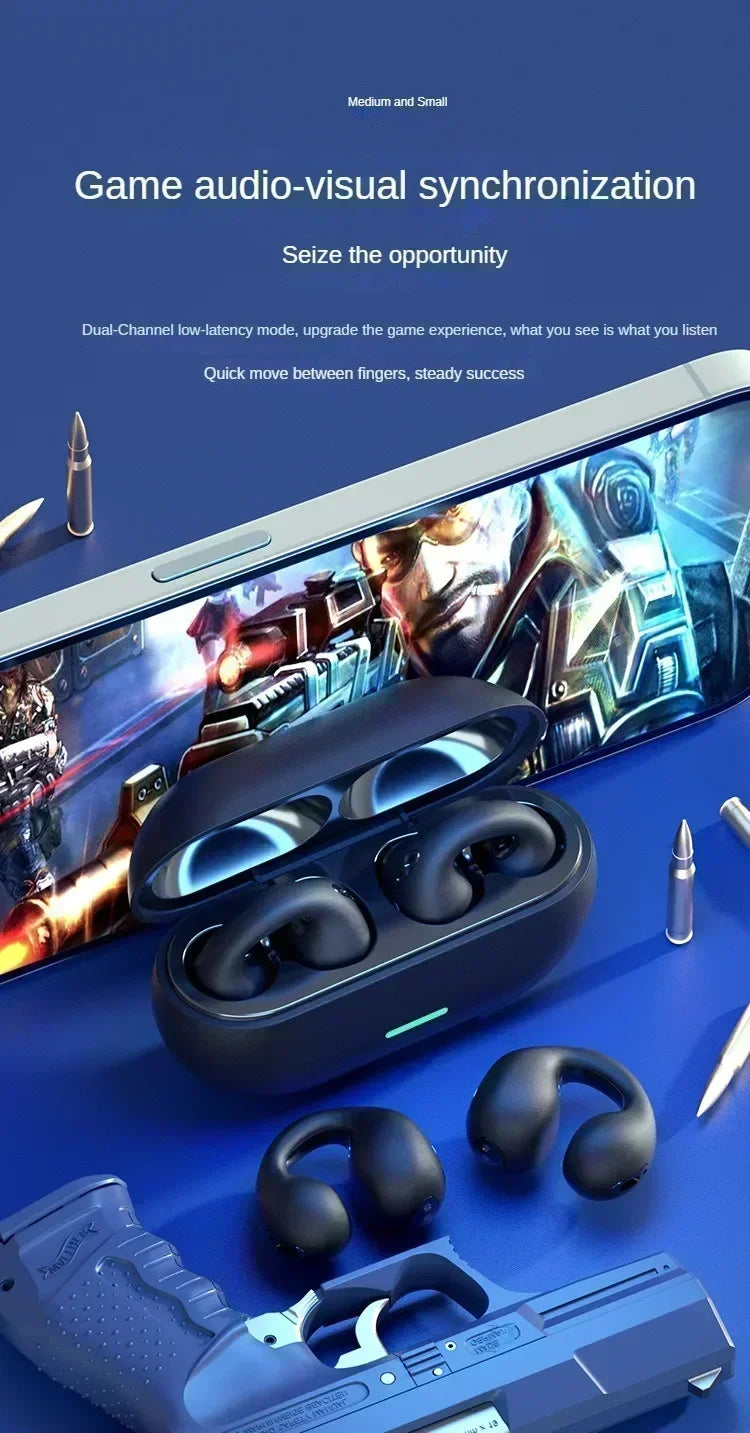 T75 Fone Bluetooth Headset 5.3 Wireless Air Conduction Headphones Clip Ear Music Noise Canceling HD Call Sports Gaming Earphone