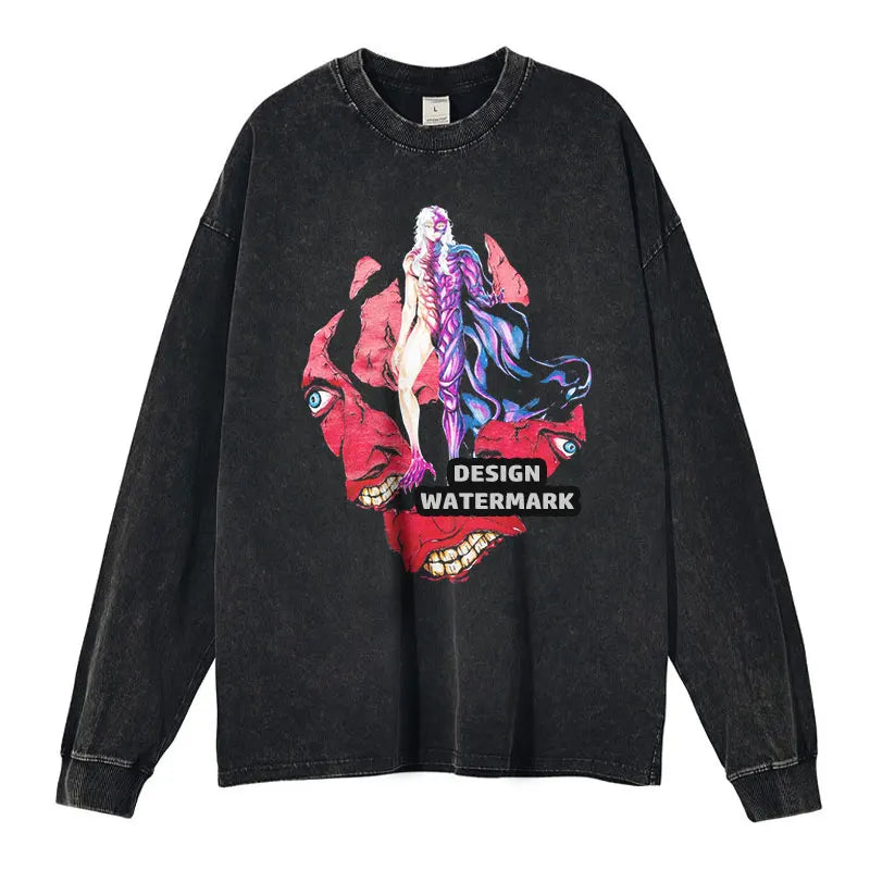 Anime Griffith Sweater Oversized Vintage Washed B -Berserk Long Sleeve T Shirt Manga Guts Pullover Zodd Sweatshirts 100% Cotton