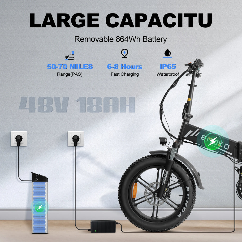 Electric bicycle EC20 1000W motor 48v18ah battery Hydraulic Brake E-Bike 20 inch tire snow beach Off-road riding Electric bike