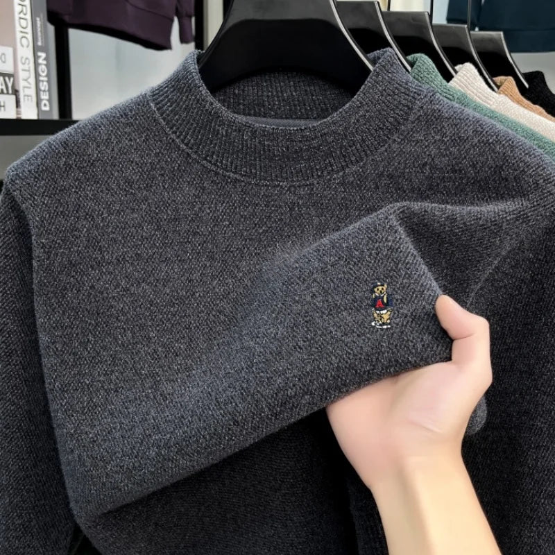 Fashion cartoon bear embroidery luxury brand sweater pullover autumn winter soft comfort knitted round neck casual men's wear