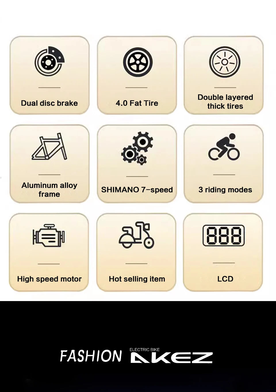 US Stock | AKEZ 52V 1500W E-Bike for Adults, 55Ah Battery, Long Range Powerful Electric Bicycle Aluminum Alloy Frame
