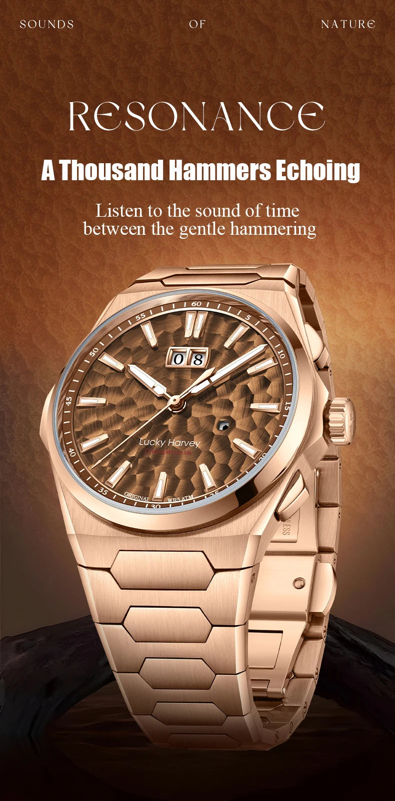 Lucky Harvey Automatic Mechanical Movement Self-sounding Watch Men's Watch Hammer Dial 316L Stainless Steel Fashion Mens Watch