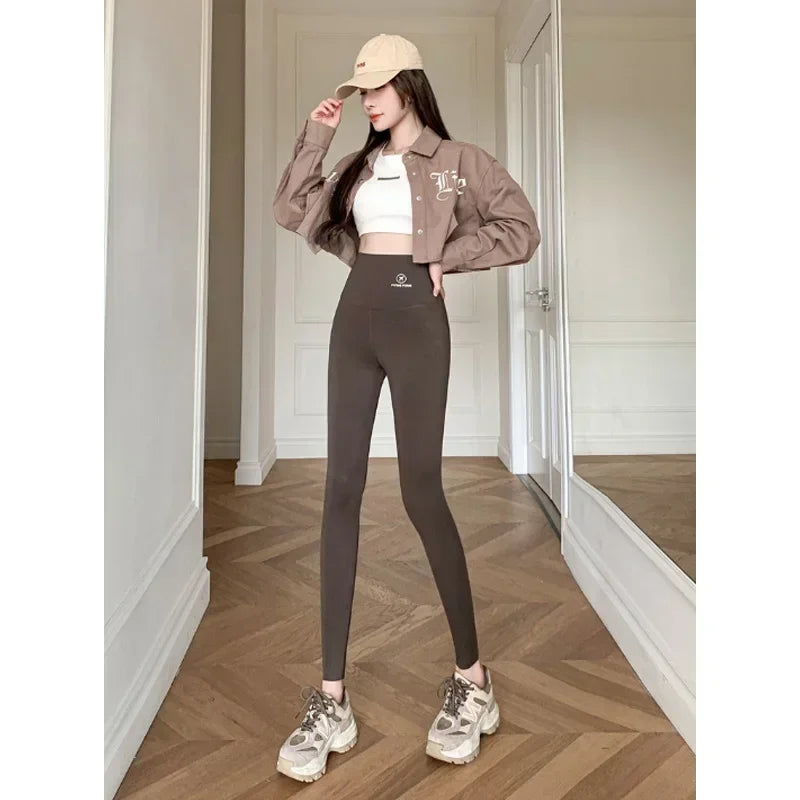 M-XL Shark pants women wear spring  autumn winter thin high-waisted belly lift hip yoga tights small feet black leggings