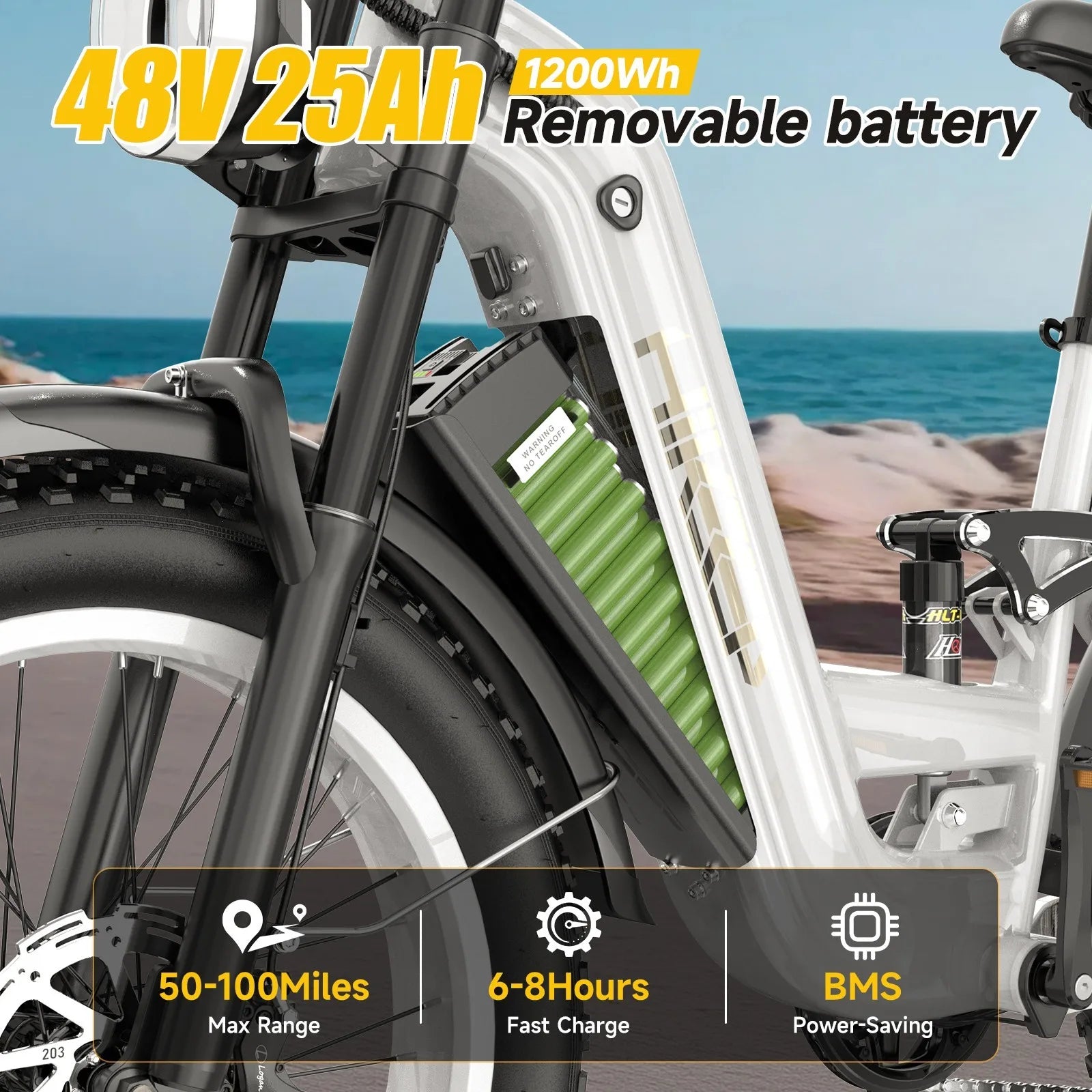 1500W Peak Electric Bike 48V 25Ah 26" Commuter E-Bike 30MPH Fat Tire bike