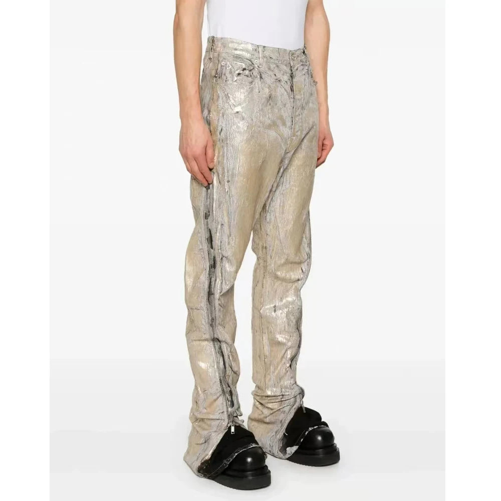 High Street RO Denim Pants Men's Hot Stamping Zipper Dark Style Street New Style Hot Stamping Bull Streetwear Jeans Pant