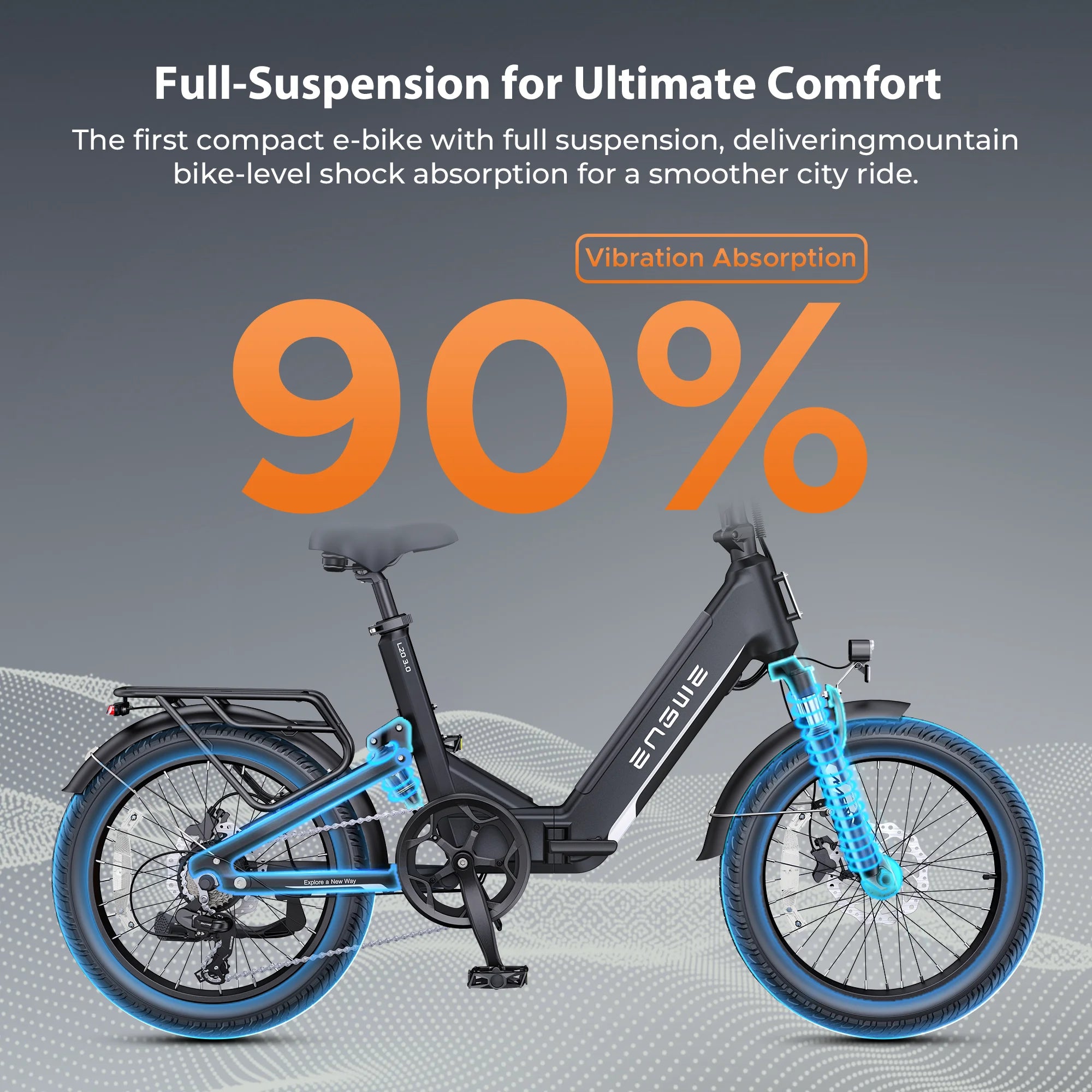ENGWE L20 3.0 Full Suspension E-Bike, 1500W 48V 15Ah 60Miles, Smart GPS Anti-Theft, 28MPH Foldable Commuter Ebike