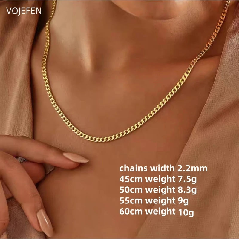 VOJEFEN 14K Solid Gold Necklace Genuine 585 Pure Gold Cuban Chains Luxury High Quality Designer Jewelry Women/Mens Accessories