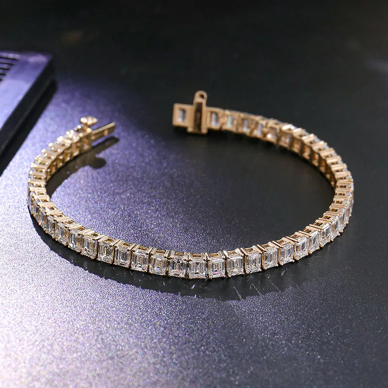 Provence Trendy vintage Tennis Bracelet Women Men 6.5In 14K Yellow Gold Emerald cut DEF/VS Lab Diamonds Luxury Bangles Custom
