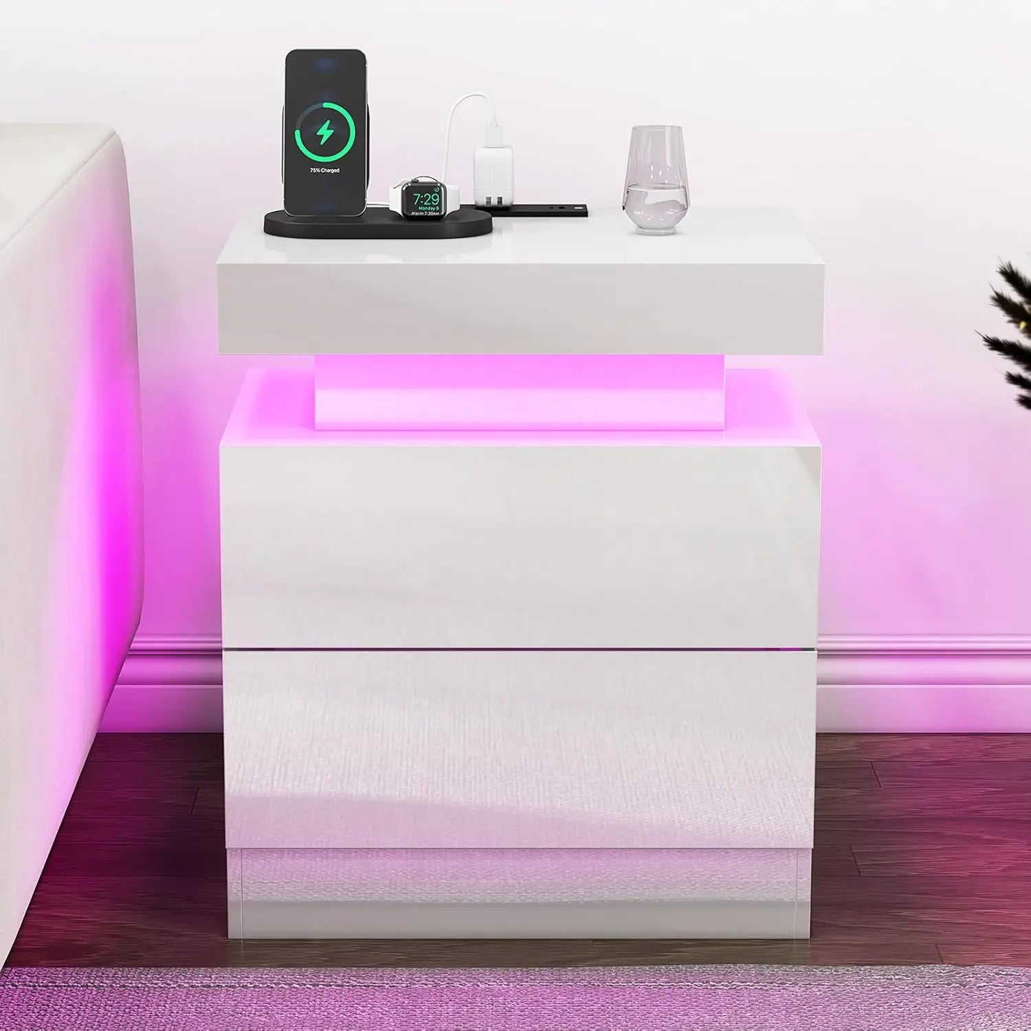 80" Fireplace TV Stand High Gloss 4-Piece Living Room Table Set LED Coffee End Table White Customized